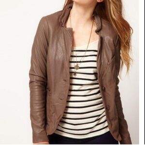 Muubaa Leather Blazer Jacket Size 4 S Futura Taupe Brown Y2K 90s Womens